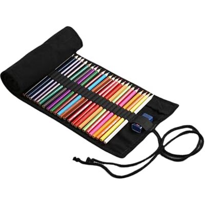 WUMUZAI Rolbare etui voor kleurpotloden, draagbaar, voor kleuren, schetsen, tekenen, kunstenaarsreizen, zwart, 72 WUMUZAI Rolbare etui voor kleurpotloden, draagbaar, voor kleuren, schetsen, tekenen, kunstenaarsreizen, zwart, 72