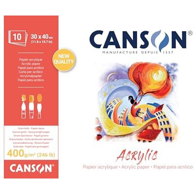 Canson Acryl, acrylpapier, korrel canvas, 400 g/m², vel, 30 x 40 cm, natuurlijk wit, 10 vellen Canson Acryl, acrylpapier, korrel canvas, 400 g/m², vel, 30 x 40 cm, natuurlijk wit, 10 vellen