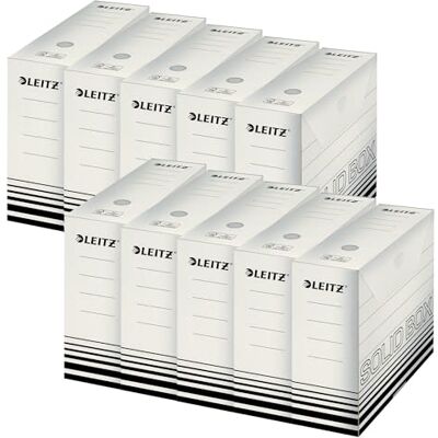 Leitz Solid Box 61280001 10 stuks A4 vouwdozen met lipje, opbergdoos voor maximaal 900 vellen, 100% gerecycled golfkarton, wit/zwart Leitz Solid Box 61280001 10 stuks A4 vouwdozen met lipje, opbergdoos voor maximaal 900 vellen, 100% gerecycled golfkarton, wit/zwart