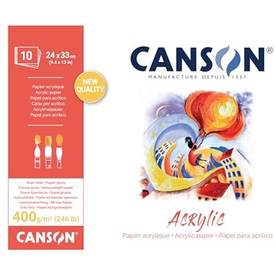 Canson Acryl, acrylpapier, korrel canvas, 400 g/m², mini PK, 24 x 33 cm, natuurlijk wit, 10 vellen Canson Acryl, acrylpapier, korrel canvas, 400 g/m², mini PK, 24 x 33 cm, natuurlijk wit, 10 vellen