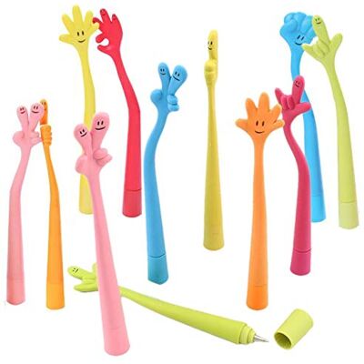 JZK Grappige buigbare balpen met vingergebaar, creatieve funky rubberen balpen om met de hand te tekenen, cartoonvorm, voor school, feest, verjaardag, kantoor, 25 stuks JZK Grappige buigbare balpen met vingergebaar, creatieve funky rubberen balpen om met de hand te tekenen, cartoonvorm, voor school, feest, verjaardag, kantoor, 25 stuks