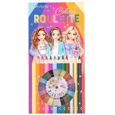 Depesche 12103 Topmodel Colour Roulette schilderspel met 12 fijne kleurpotloden en een kleurwiel met bal om de volgende kleur te kiezen Depesche 12103 Topmodel Colour Roulette schilderspel met 12 fijne kleurpotloden en een kleurwiel met bal om de volgende kleur te kiezen