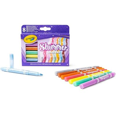 CRAYOLA Glinsterende viltstiften, set met 8 glanzende kleuren, voor kinderen vanaf 3 jaar, voor kunst en creativiteit, 58-8648 CRAYOLA Glinsterende viltstiften, set met 8 glanzende kleuren, voor kinderen vanaf 3 jaar, voor kunst en creativiteit, 58-8648