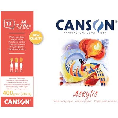 Canson Acryl, acrylpapier, korrel canvas, 400 g/m², blok gelijmd aan de korte zijde, A4-21 x 29,7 cm, natuurlijk wit Canson Acryl, acrylpapier, korrel canvas, 400 g/m², blok gelijmd aan de korte zijde, A4-21 x 29,7 cm, natuurlijk wit