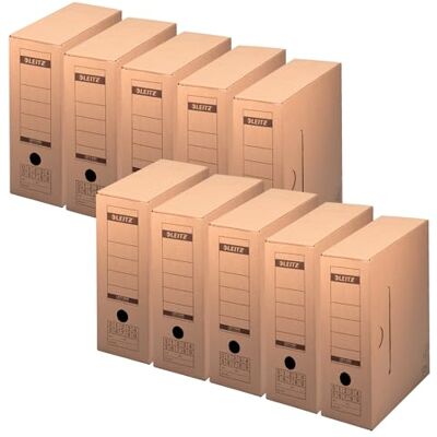 Leitz 10 stuks hoogwaardige archiefdozen met sluitlipje, rug 120 mm, A4-formaat, voor 15 hangmappen, 100% recyclebaar, vouwkartonnen verpakking, bruin Leitz 10 stuks hoogwaardige archiefdozen met sluitlipje, rug 120 mm, A4-formaat, voor 15 hangmappen, 100% recyclebaar, vouwkartonnen verpakking, bruin