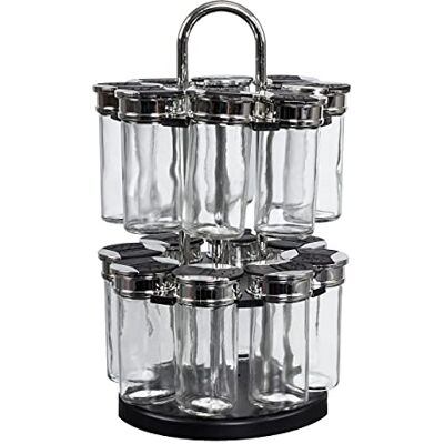 JE CHERCHE UNE IDEE S&D Smaak en proeverij KB5669 Kruidencarrousel ronde roterende dispenser 16 potten 2 etages zwart grijs en transparant kunststof en glas deksel dubbele kleppen D 19 x H 31,5 cm JE CHERCHE UNE IDEE S&D Smaak en proeverij KB5669 Kruidencarrousel ronde roterende dispenser 16 potten 2 etages zwart grijs en transparant kunststof en glas deksel dubbele kleppen D 19 x H 31,5 cm