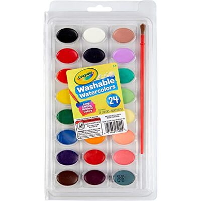 CRAYOLA I Lavabilissimi, wasbare aquarellen voor kinderen met kwast, verschillende kleuren, 24 stuks, 53-0524 CRAYOLA I Lavabilissimi, wasbare aquarellen voor kinderen met kwast, verschillende kleuren, 24 stuks, 53-0524