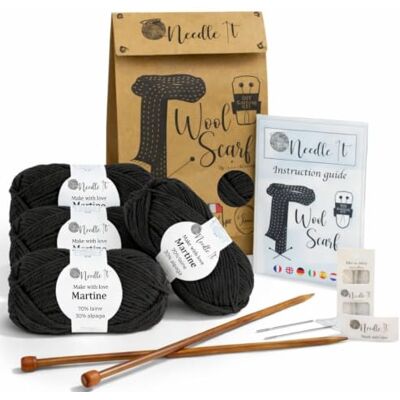 Needle It ® Breiset voor beginners, complete sjaal met breinaalden (zwart) Needle It ® Breiset voor beginners, complete sjaal met breinaalden (zwart)