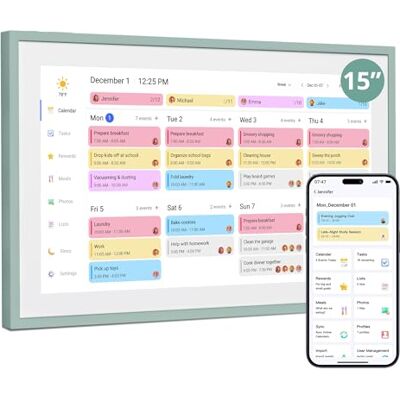 Dragon Kalender, digitale kalender 2025, 39,6 cm, familiewandplanner, grijs groen Dragon Kalender, digitale kalender 2025, 39,6 cm, familiewandplanner, grijs groen