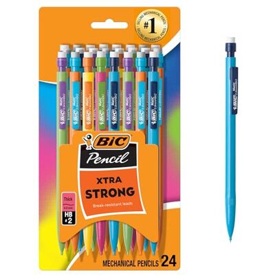 BIC Xtra 24 stuks robuuste vulpotloden met gum, dikke punt (0,9 mm), voor school- of kantoorbenodigdheden BIC Xtra 24 stuks robuuste vulpotloden met gum, dikke punt (0,9 mm), voor school- of kantoorbenodigdheden