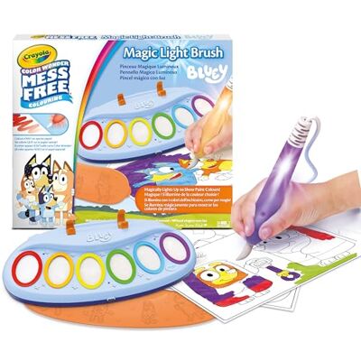 CRAYOLA Color Wonder Magic Light Brush Bluey, anti-vlek verfset Eenvoudig en leuk, leren met bluey, de lijn voor kleuters, vanaf 3 jaar CRAYOLA Color Wonder Magic Light Brush Bluey, anti-vlek verfset Eenvoudig en leuk, leren met bluey, de lijn voor kleuters, vanaf 3 jaar
