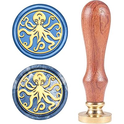 CRASPIRE Wasstempel, oude octopus-was, retro, hout, afneembare stempel, kop van messing, 25 mm, voor bruiloft, enveloppen, uitnodigingen, versiering, fles, decoratie CRASPIRE Wasstempel, oude octopus-was, retro, hout, afneembare stempel, kop van messing, 25 mm, voor bruiloft, enveloppen, uitnodigingen, versiering, fles, decoratie