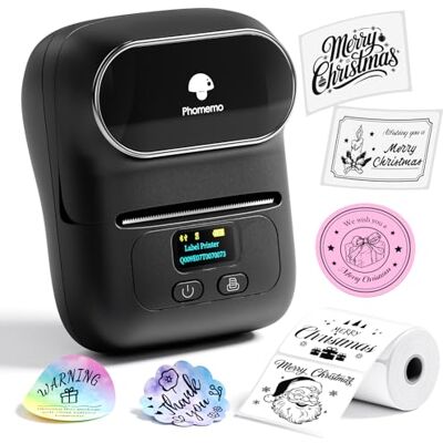 Phomemo M110 Labelprinter, draagbare Bluetooth-labelprinter, geschikt voor kantoor, transport, kabel, winkel, barcode, met 1 etiket, 40 x 30 mm, zwart Phomemo M110 Labelprinter, draagbare Bluetooth-labelprinter, geschikt voor kantoor, transport, kabel, winkel, barcode, met 1 etiket, 40 x 30 mm, zwart