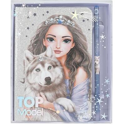 Depesche 13176 Topmodel Wolf Notitieboek, zilver en glinsterend, met wolfmotief, sterren en 160 pagina's, incl. potlood Depesche 13176 Topmodel Wolf Notitieboek, zilver en glinsterend, met wolfmotief, sterren en 160 pagina's, incl. potlood