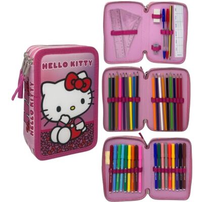 CARTOON Giotto pennenetui met 3 ritssluitingen en stiften, Hello Kitty, Potloodhouder CARTOON Giotto pennenetui met 3 ritssluitingen en stiften, Hello Kitty, Potloodhouder