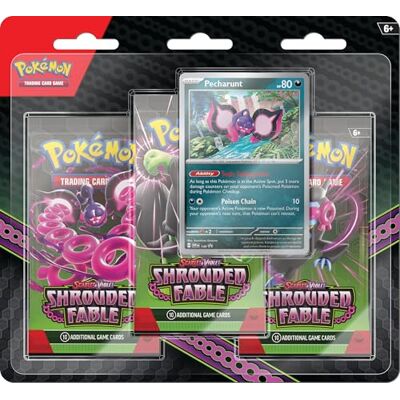 Pokémon TCG: Scarlet & Violet Shrouded Fable Set van 3 blisters Pecharunt (3 boosters en promotiekaart) Pokémon TCG: Scarlet & Violet Shrouded Fable Set van 3 blisters Pecharunt (3 boosters en promotiekaart)