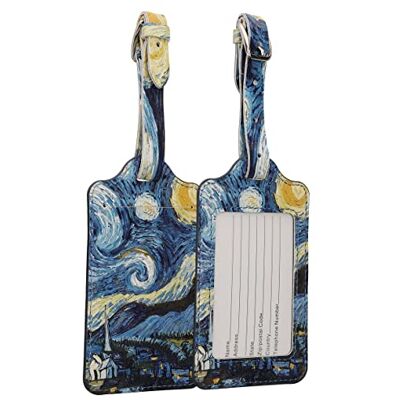 kwmobile 2 x bagagelabel voor koffer, 2 x labelhouder voor koffer en reistas met kaart, naam, adresnummer, zwart-donkerblauw, blauw-geel, landschap schilderij 04-06 kwmobile 2 x bagagelabel voor koffer, 2 x labelhouder voor koffer en reistas met kaart, naam, adresnummer, zwart-donkerblauw, blauw-geel, landschap schilderij 04-06