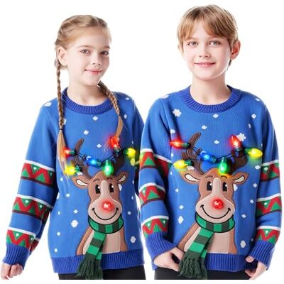 JOYIN Kersttrui voor kinderen met ledverlichting, lelijke kersttrui, geïntegreerde lampen voor meisjes en jongens JOYIN Kersttrui voor kinderen met ledverlichting, lelijke kersttrui, geïntegreerde lampen voor meisjes en jongens