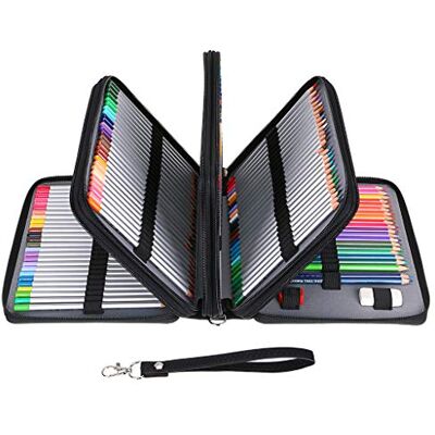 BTSKY PU lederen 200 invoegen super grote capaciteit meerlagige studenten gekleurde potlood wrap opbergtas tas zakje houder briefpapier organizer, zwart (geen potloden) BTSKY PU lederen 200 invoegen super grote capaciteit meerlagige studenten gekleurde potlood wrap opbergtas tas zakje houder briefpapier organizer, zwart (geen potloden)