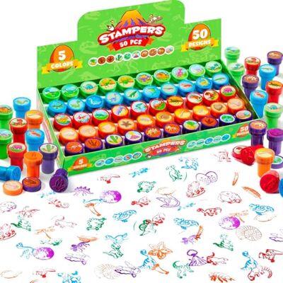 JOYIN 50 stuks zelfkleurende dinosaurusstempels voor kinderen, 5 kleuren, 50 designs voor kinderen vanaf 2 jaar, kleine cadeaus voor kinderen, gastgeschenken JOYIN 50 stuks zelfkleurende dinosaurusstempels voor kinderen, 5 kleuren, 50 designs voor kinderen vanaf 2 jaar, kleine cadeaus voor kinderen, gastgeschenken