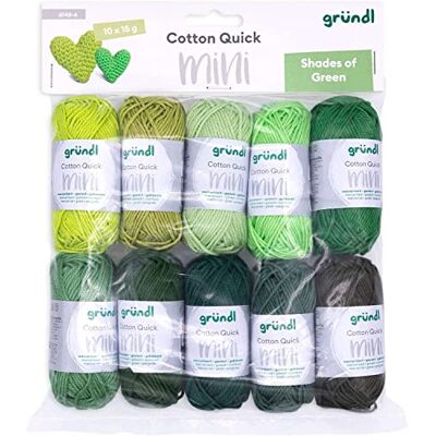 Gründl Cotton Quick Mini Shades Miniatuur Brei- en haakset 10 x 15 g, 100% katoen, 15 g/37 m, groen Gründl Cotton Quick Mini Shades Miniatuur Brei- en haakset 10 x 15 g, 100% katoen, 15 g/37 m, groen