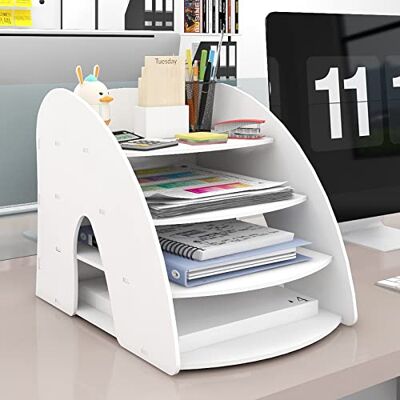 PUNCIA Brievenbak met 4 niveaus, A4-bureau-organizer, witte papiersorteerder, kantoorbenodigdheden, brievenhouder, documentenmap, schrijfwarenorganizer voor thuis, kantoor, PUNCIA Brievenbak met 4 niveaus, A4-bureau-organizer, witte papiersorteerder, kantoorbenodigdheden, brievenhouder, documentenmap, schrijfwarenorganizer voor thuis, kantoor,