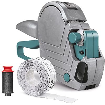 Meto Basic S prijskaartset prijs, datum, houdbaarheidsdatum (1 regel, 8 cijfers voor etiketten 22 x 12 mm, direct klaar voor gebruik), 1 x handlabelapparaat, zilver-groenblauw Meto Basic S prijskaartset prijs, datum, houdbaarheidsdatum (1 regel, 8 cijfers voor etiketten 22 x 12 mm, direct klaar voor gebruik), 1 x handlabelapparaat, zilver-groenblauw
