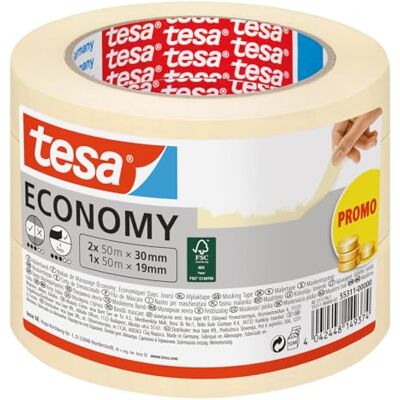 tesa ECONOMY schilderstape multifunctionele tape voor oplosmiddelvrije schilderwerkzaamheden tot 4 dagen na gebruik verwijderbaar zonder resten 2 x 50 m x 30 mm + 1 x 50 m x 19 mm tesa ECONOMY schilderstape multifunctionele tape voor oplosmiddelvrije schilderwerkzaamheden tot 4 dagen na gebruik verwijderbaar zonder resten 2 x 50 m x 30 mm + 1 x 50 m x 19 mm
