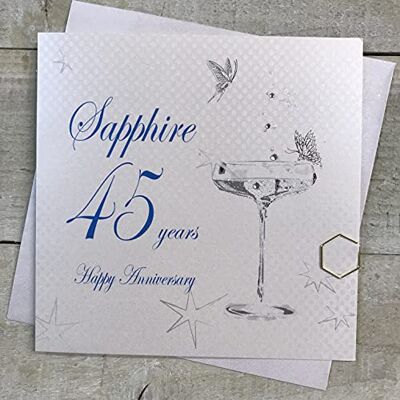 White Cotton Cards BD145C Handgemaakte verjaardagskaart van glas met opschrift "Happy Anniversary 'Sapphire', 45 jaar, wit White Cotton Cards BD145C Handgemaakte verjaardagskaart van glas met opschrift "Happy Anniversary 'Sapphire', 45 jaar, wit