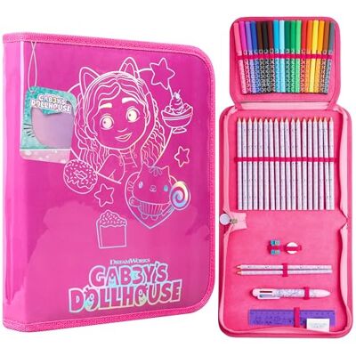 DREAMWORKS GABBY'S DOLLHOUSE Gabby's Dollhouse Schooltas met meegeleverde hardware, esthetische etui, kleurpotloden, markers, linialen, cadeaus voor meisjes DREAMWORKS GABBY'S DOLLHOUSE Gabby's Dollhouse Schooltas met meegeleverde hardware, esthetische etui, kleurpotloden, markers, linialen, cadeaus voor meisjes