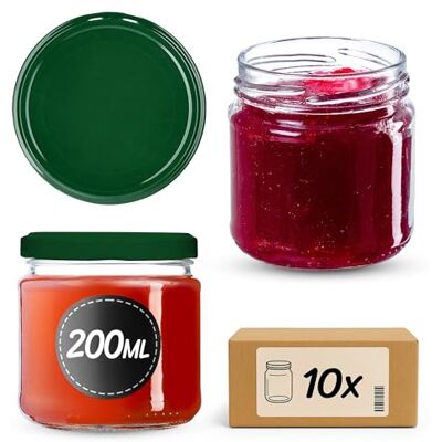 KADAX Kleine inmaakpotten, 200 ml, jampotten, FI66 mm, minipotten voor honing en kruiden, luchtdichte bokalen, ronde bokalen (10 stuks, groen) KADAX Kleine inmaakpotten, 200 ml, jampotten, FI66 mm, minipotten voor honing en kruiden, luchtdichte bokalen, ronde bokalen (10 stuks, groen)