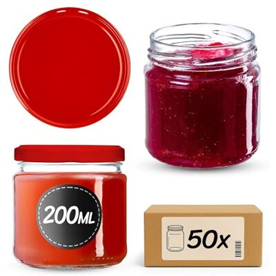 KADAX Kleine inmaakpotten, 200 ml, jampotten, FI66 mm, minipotten voor honing en kruiden, luchtdichte bokalen, ronde bokalen (50 stuks, rood) KADAX Kleine inmaakpotten, 200 ml, jampotten, FI66 mm, minipotten voor honing en kruiden, luchtdichte bokalen, ronde bokalen (50 stuks, rood)