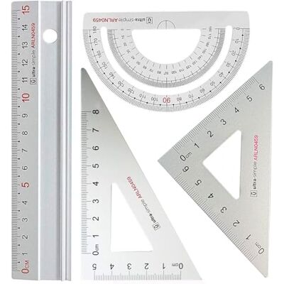 RODMAIE Metalen architectenschaal liniaal set 4 stuks technische tekening geometrie sets, wiskundige geometrie gereedschap, gradenboog, driehoek RODMAIE Metalen architectenschaal liniaal set 4 stuks technische tekening geometrie sets, wiskundige geometrie gereedschap, gradenboog, driehoek