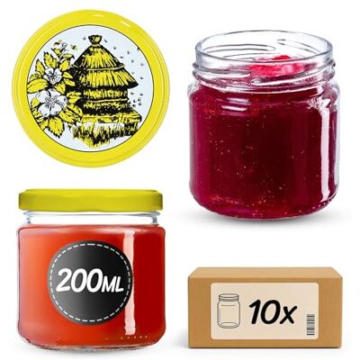 KADAX Kleine inmaakpotten, 200 ml, jampotten, FI66 mm, minipotten voor honing en kruiden, luchtdichte bokalen, ronde bokalen (10 stuks, bijenkorfmotief) KADAX Kleine inmaakpotten, 200 ml, jampotten, FI66 mm, minipotten voor honing en kruiden, luchtdichte bokalen, ronde bokalen (10 stuks, bijenkorfmotief)