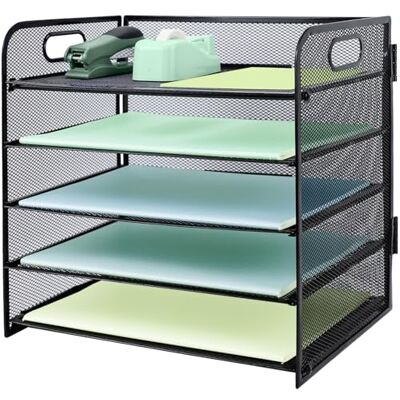 IOUGDSEC Brievenbak met handvat, 5-traps metalen mesh bureau-bestandsorganizer, A4-archiefdienbladen, tijdschriftenhouder, kantooraktetas, zwart IOUGDSEC Brievenbak met handvat, 5-traps metalen mesh bureau-bestandsorganizer, A4-archiefdienbladen, tijdschriftenhouder, kantooraktetas, zwart