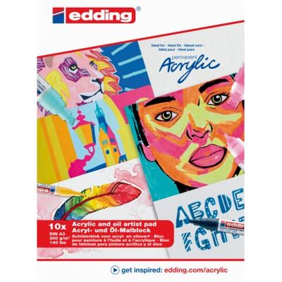 Edding 30010 Acrylgekleurd papier (300 g/m²), 10 vellen dik acrylgekleurd papier en olieverfschilderij, zuurvrij, ideaal voor professionals en beginners Edding 30010 Acrylgekleurd papier (300 g/m²), 10 vellen dik acrylgekleurd papier en olieverfschilderij, zuurvrij, ideaal voor professionals en beginners