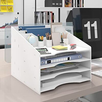 PUNCIA Bureau-organizer, wit, brievenbak, kantoordocumententas Brievenpapiersorteerder voor mappen, kantoorbenodigdheden, briefpapier, studie, thuis, school PUNCIA Bureau-organizer, wit, brievenbak, kantoordocumententas Brievenpapiersorteerder voor mappen, kantoorbenodigdheden, briefpapier, studie, thuis, school