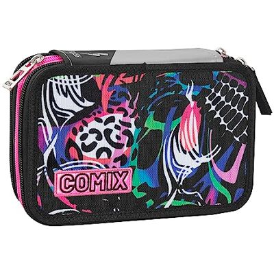 COMIX FLASH Etui met 3 vakken voor meisjes en kinderen met geïntegreerd schoolpapier en pennenhouders + uitwisbare Frixion pen grote schooltas zwart/groen 20 x 12 x 7 cm, roze/zwart, Taglia Unica, COMIX FLASH Etui met 3 vakken voor meisjes en kinderen met geïntegreerd schoolpapier en pennenhouders + uitwisbare Frixion pen grote schooltas zwart/groen 20 x 12 x 7 cm, roze/zwart, Taglia Unica,