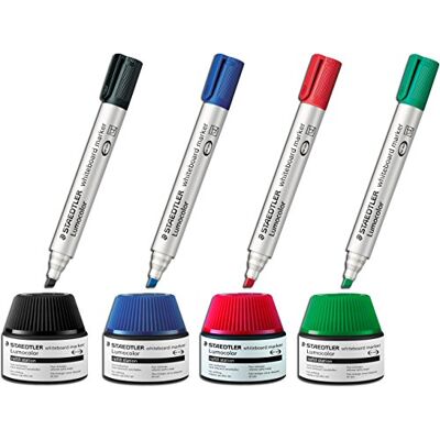 Staedtler Lumocolor Whiteboard-marker volgstation voor 351/351 B, 4 kleuren blauw, rood, maat zwart (4 kleuren + 4 pennen) Staedtler Lumocolor Whiteboard-marker volgstation voor 351/351 B, 4 kleuren blauw, rood, maat zwart (4 kleuren + 4 pennen)