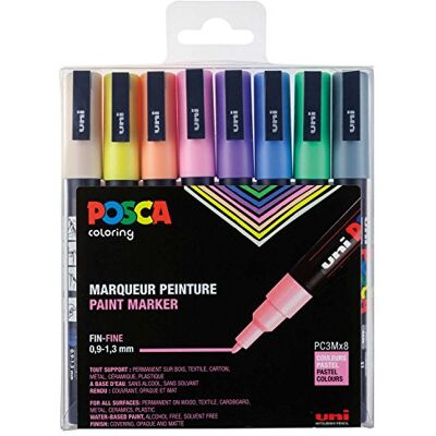uni-ball Posca Set 8 PC3M Markers, pasteletui uni-ball Posca Set 8 PC3M Markers, pasteletui