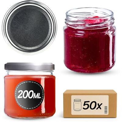 KADAX Kleine inmaakpotten, 200 ml, luchtdicht, rond, FI66 mm, jampotten, bokalen, minipotten voor honing en kruiden, 50 stuks, zilverkleur KADAX Kleine inmaakpotten, 200 ml, luchtdicht, rond, FI66 mm, jampotten, bokalen, minipotten voor honing en kruiden, 50 stuks, zilverkleur