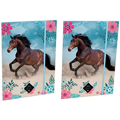 Theonoi Set van 2 A4 glanzende mappen met elastiek, A4, motief: paarden Theonoi Set van 2 A4 glanzende mappen met elastiek, A4, motief: paarden