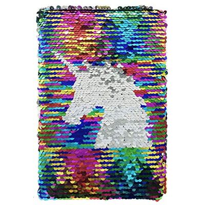 Exerz Omkeerbaar notitieboek met pailletten, A5, zeemeermin, voor kantoor, school, cadeau, modieus, handig om mee te nemen en te gebruiken, regenboog/eenhoorn Exerz Omkeerbaar notitieboek met pailletten, A5, zeemeermin, voor kantoor, school, cadeau, modieus, handig om mee te nemen en te gebruiken, regenboog/eenhoorn