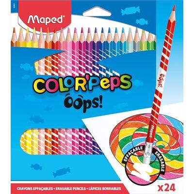 Maped Color Oops Color'Peps-24 kleuren, met driehoekige gum, ergonomisch, 24 uitwisbare kunsthars potloden, 832824 Maped Color Oops Color'Peps-24 kleuren, met driehoekige gum, ergonomisch, 24 uitwisbare kunsthars potloden, 832824