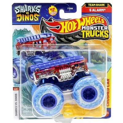 Hot Wheels Monster Trucks Sharks vs Dinos, 1:64 schaal gegoten voertuigcollectie, 2025 editie (6/8 alarm Team Shark 5) Hot Wheels Monster Trucks Sharks vs Dinos, 1:64 schaal gegoten voertuigcollectie, 2025 editie (6/8 alarm Team Shark 5)