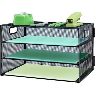 IOUGDSEC Brievenbak met handvat, bureau-bestandsorganizer van metaalgaas met 3 niveaus, A4 bureau-archiefdienbladen, tijdschriftenhouder, aktetas voor thuiskantoor, zwart IOUGDSEC Brievenbak met handvat, bureau-bestandsorganizer van metaalgaas met 3 niveaus, A4 bureau-archiefdienbladen, tijdschriftenhouder, aktetas voor thuiskantoor, zwart