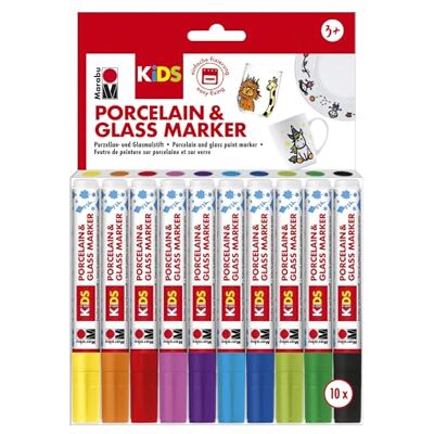 Marabu 012500000084 Mega Fun Porselein en glas schilderset met 10 kleuren, porseleinen en glazen kleurpotloden voor kinderen, eenvoudige beschildering, vaatwasmachinebestendig na verbranding, punt 1-3 mm Marabu 012500000084 Mega Fun Porselein en glas schilderset met 10 kleuren, porseleinen en glazen kleurpotloden voor kinderen, eenvoudige beschildering, vaatwasmachinebestendig na verbranding, punt 1-3 mm