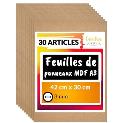 Creative 30 x A3 MDF Plaat 420 x 300 x 3 mm Perfect voor Lasersnijden, CNC Frezen, Modelleren, Freeswerk, Figuurzagen Panneau Bois Brut Idéal pour Bricolage, Découpe au Laser, CNC Routeur, Modelage, Pièce Chantournée, Scie à Chantourner Creative 30 x A3 MDF Plaat 420 x 300 x 3 mm Perfect voor Lasersnijden, CNC Frezen, Modelleren, Freeswerk, Figuurzagen Panneau Bois Brut Idéal pour Bricolage, Découpe au Laser, CNC Routeur, Modelage, Pièce Chantournée, Scie à Chantourner