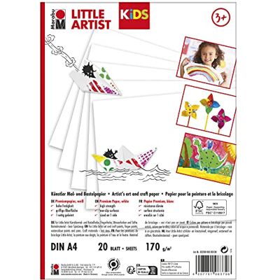 Marabu 0320000000100-tekenpapier Kids Little Artist, 20 vellen, DIN A4, FSC-mix, 03200000000100, wit Marabu 0320000000100-tekenpapier Kids Little Artist, 20 vellen, DIN A4, FSC-mix, 03200000000100, wit