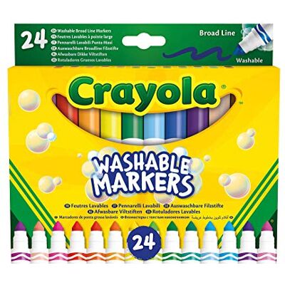 CRAYOLA Set van 24 wasbare viltstiften, conische punt voor fijne en dikke behandeling, verschillende kleuren – aanbevolen leeftijd: vanaf 3 jaar CRAYOLA Set van 24 wasbare viltstiften, conische punt voor fijne en dikke behandeling, verschillende kleuren – aanbevolen leeftijd: vanaf 3 jaar